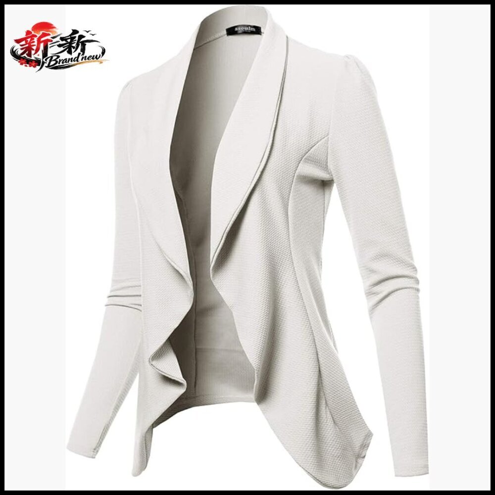 Polyester Blend Stretch Blazer Notch Lapel Professional Office Jacket
